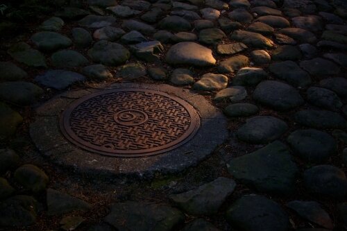NTT manhole cover on the historical Tokaido NTT manhole cover on the historical Tokaido