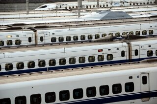 Shinkansen trains in depot